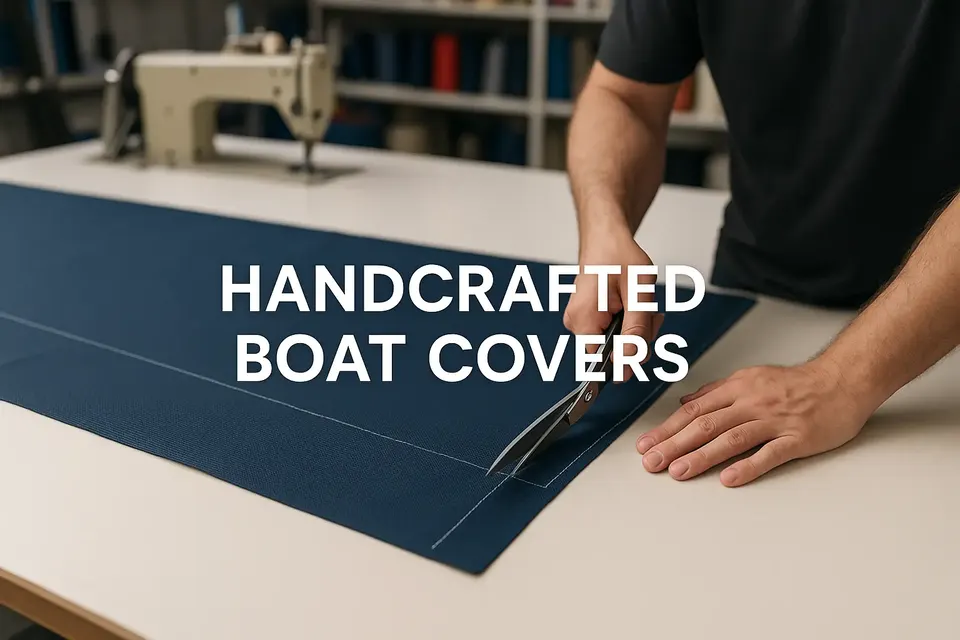 Hand-cut marine canvas prepared for a boat cover for /locks-guide